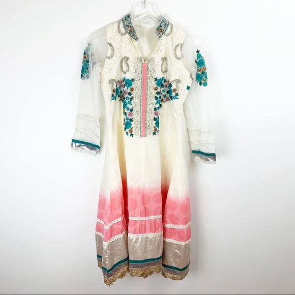 Ombre Metallic Kurta Indian Pakistani Dress - Picture 3 of 16